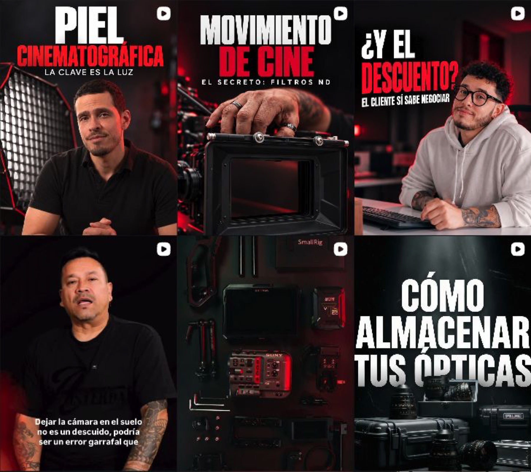 Selección real del feed de Cinemarket Films, con contenido sobre cámaras e iluminación